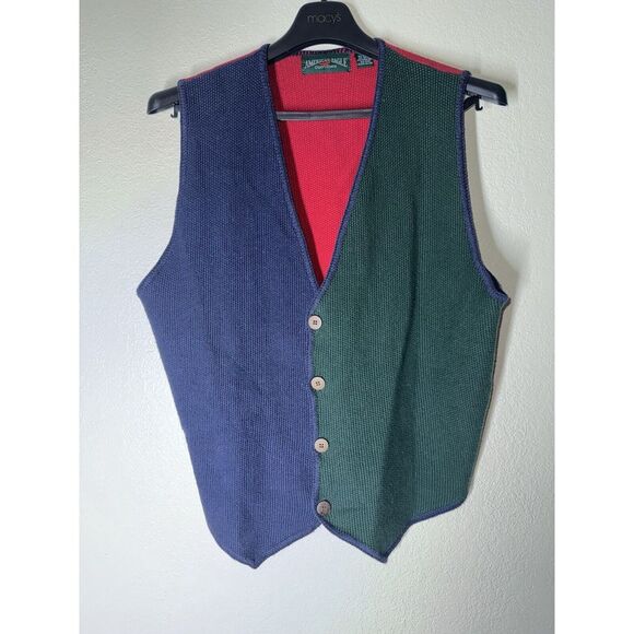 Vintage American Eagle Striped V‎ Neck Button Front Knit Cardigan Sweater Vest S - Picture 1 of 4